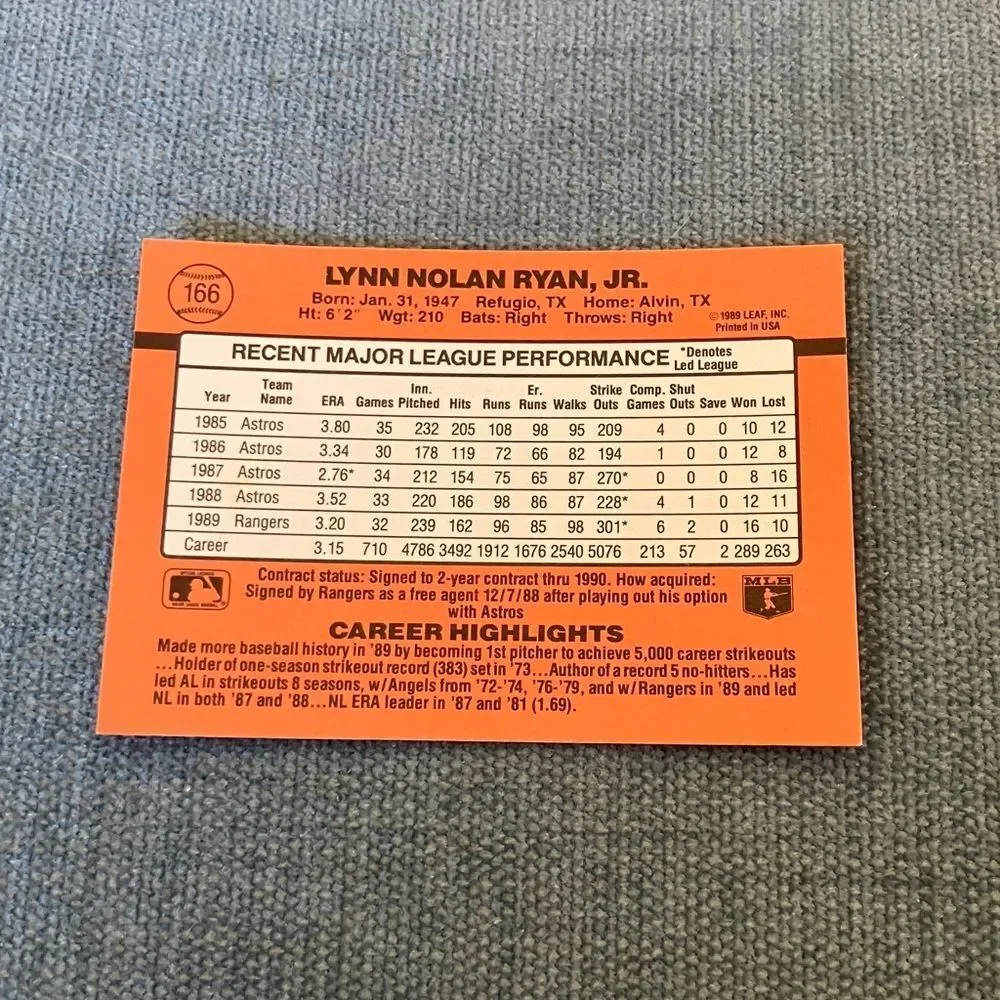 1990 Donruss Texas Rangers Baseball Card Trading Card